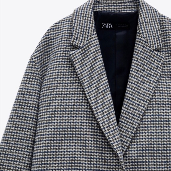 Zara Blazer Coat Buttoned Multicolored Houndstooth NWOT - Picture 5 of 11